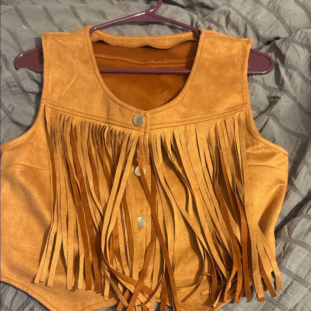 Fringed Suede Vest in Mustard
